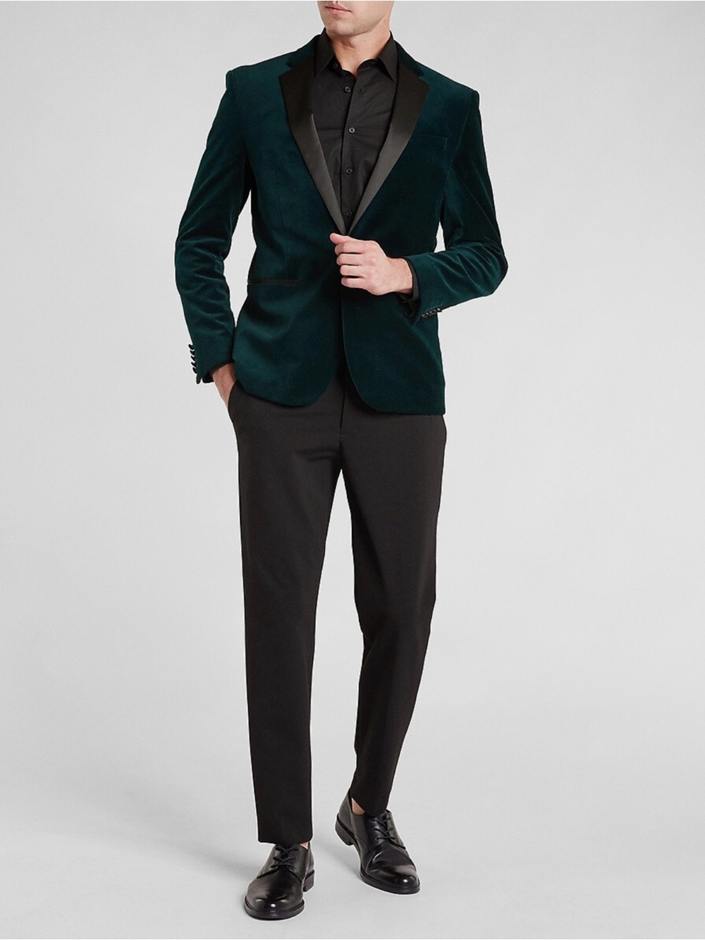 Express Dark Green Velvet Blazer with Black Satin Lapel